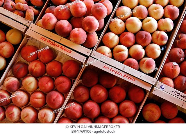 Peaches, market, Berchtesgaden, Bavaria, Germany, Europe