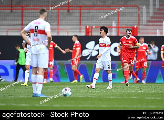 Wataru Endo (VfB) disappointed after the 2-0. GES / Football / 1. Bundesliga: Union Berlin - VfB Stuttgart, April 17, 2021 Football / Soccer: 1st League: Union...