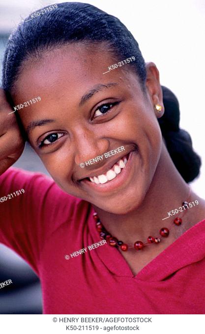 Teen girl with smile, Curaçao, Netherlands Antilles