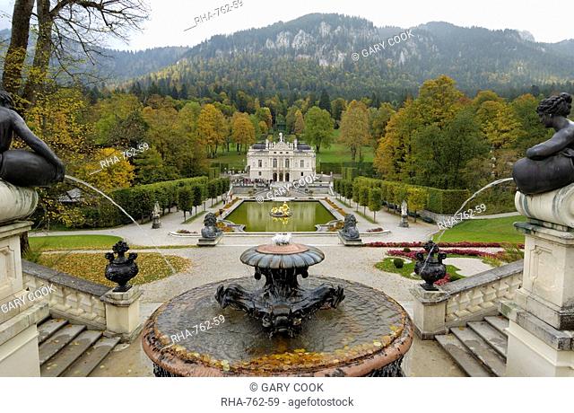 Schloss Linderhof, between Fussen and Garmisch-Partenkirchen, Bavaria Bayern, Germany, Europe