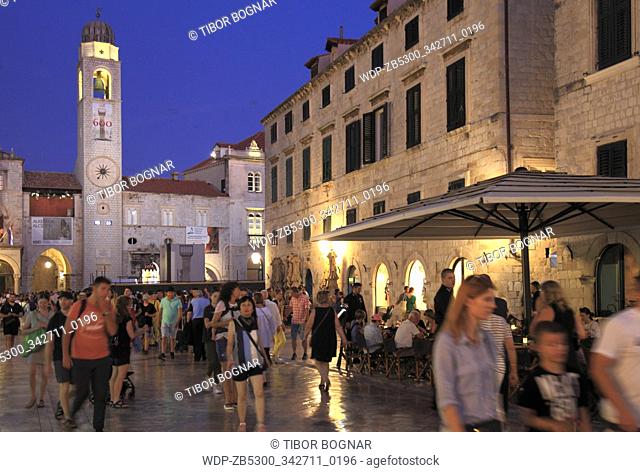 Croatia, Dubrovnik, Bell Tower, Stradun Street, people, nightlife