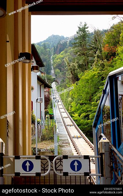 SAN PELLEGRINO, LOMBARDY/ITALY - OCTOBER 5 : View of the Funicular in San Pellegrino Lombardy Italy on October 5, 2019