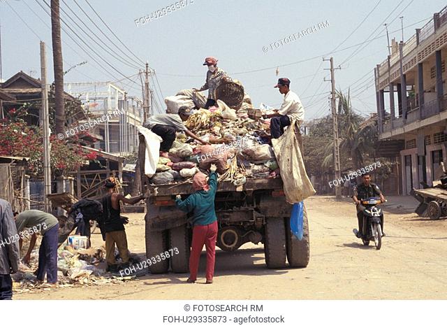 garbage, person, collecting, truck, cambodia, people