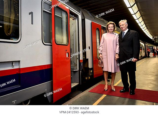 Queen Mathilde of Belgium and King Philippe - Filip of Belgium pictured at Brussels Luxembourg station at the departure of a three days State visit of the...