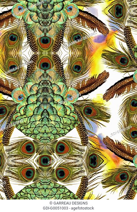 Abstract peacock feather collage
