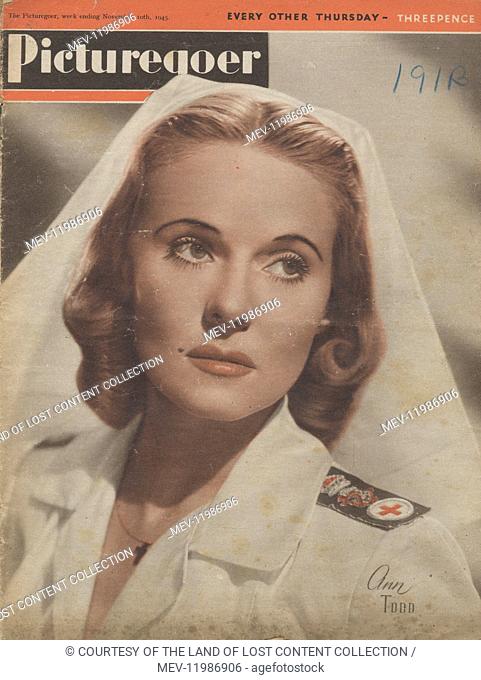 Picturegoer November 10th 1945 - 1945, Picturegoer front cover, colour photo, actress, Ann Todd, military nurses uniform