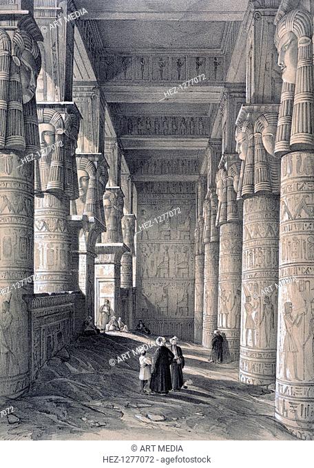 'Interior of the Great Temple, Denderah', Egypt, 1843. The Temple of Hathor at Dendera was probably built in the 1st century BC in the late Ptolemaic period