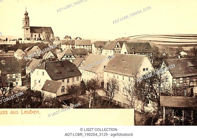 Leuben (Leuben-Schleinitz), 1903, Landkreis Meißen, Leuben, Blick zur Kirche, Germany