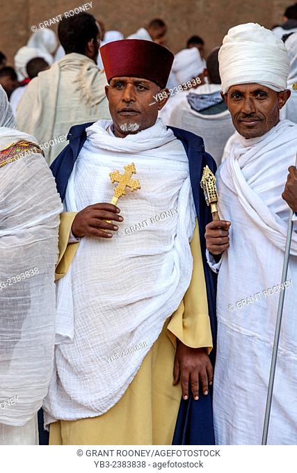 Church Priests and Deacons Taking Part In The Christmas Day Celebrations At Beite Maryam Church, Lalibela, Ethiopia