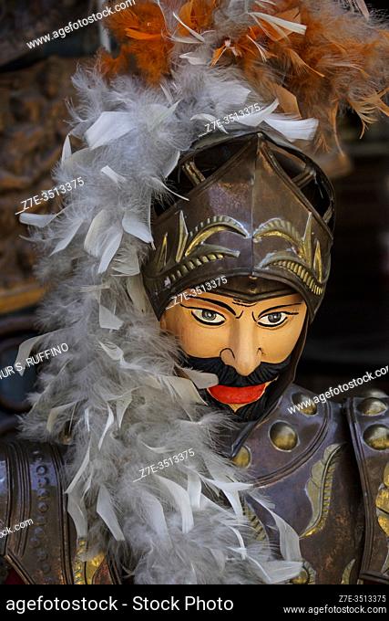 Telephoto of a traditional Sicilian marionette. Sicily, Italy, Europe