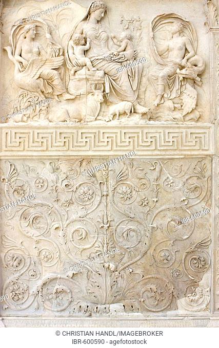 Relief depicting the goddess Tellus on front side of the Ara Pacis Augustae altar, Rome, Italy, Europe