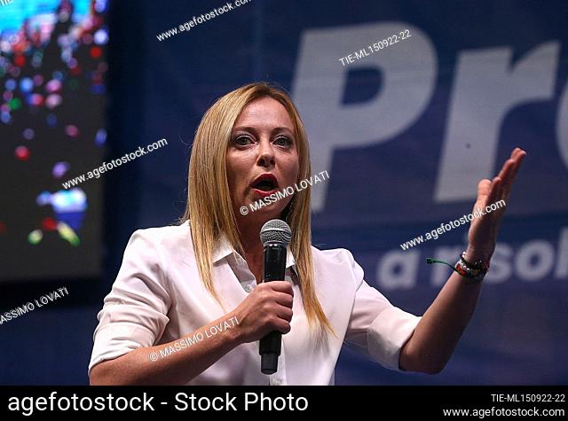 Brothers of Italy (Fratelli d'Italia) leader Giorgia Meloni attends an election campaign rally, in Genoa, Italy, 14 September 2022