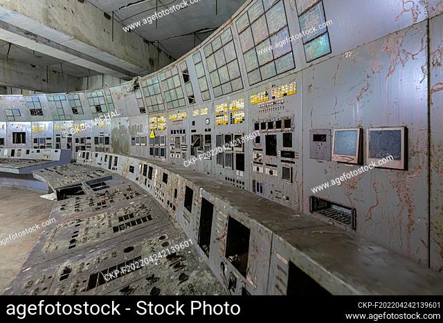 The October 22, 2021, the exploded Chernobyl nuclear reactor number 4 control (operations) room in Chernobyl Nuclear Power Plant in abandoned territory in...