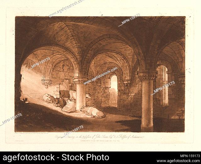 Crypt of Kirkstall Abbey (Liber Studiorum, part VIII, plate 39). Artist and publisher: Joseph Mallord William Turner (British