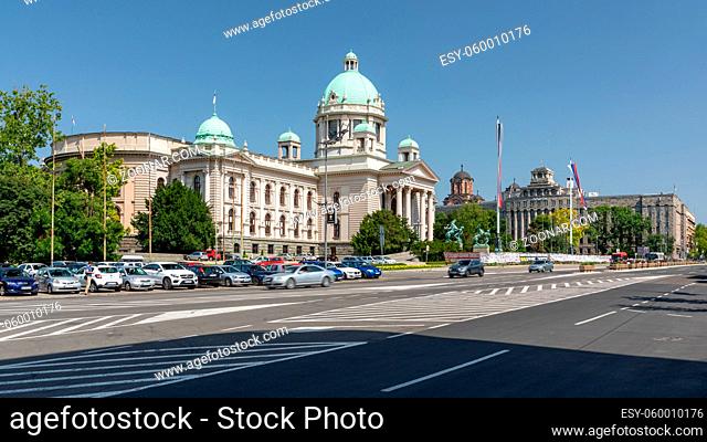 Belgrade, Serbia - June 30, 2019: Parliament Government Building at Sunny Summer Day in Belgrade, Serbia