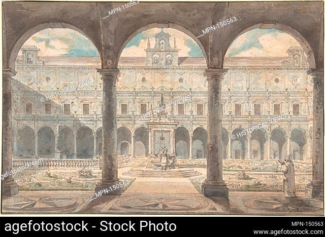 Cloister of the Certosa di San Martino, Naples. Artist: Jean Augustin Renard (French, 1744-1807); Date: n.d; Medium: Pen and gray ink