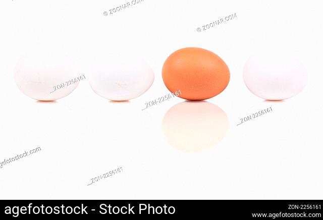 Macro view of four eggs isolated on the white