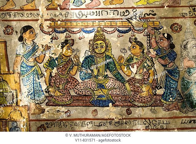 18th century Murals in Adinath Temple (Jain temple) at Vidur, Tamil Nadu