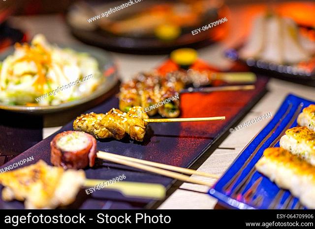 Japanese restaurant with lots of different grilled Skewer