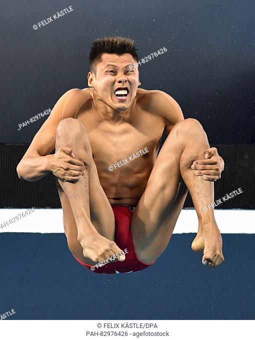 Silver medalist German Sanchez of Mexico in action during the Men's 10m Platform Final of the Diving event during the Rio 2016 Olympic Games at the Maria Lenk...