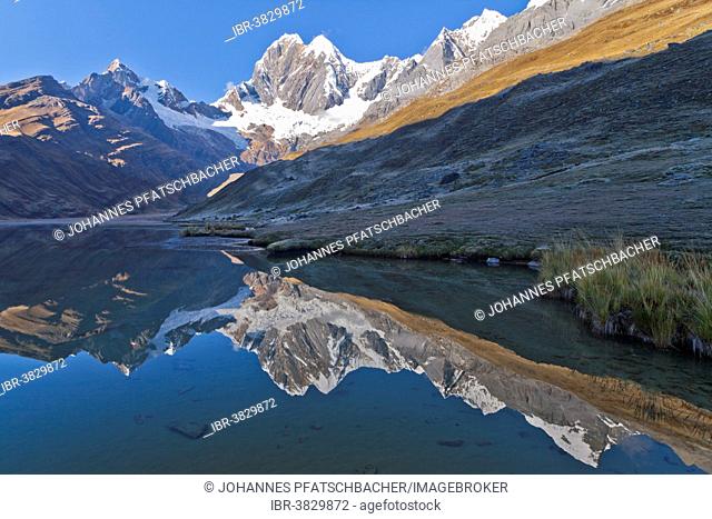 Reflection of the mountain peaks in Laguna Mitucocha, Cordillera Huayhuash, Peru