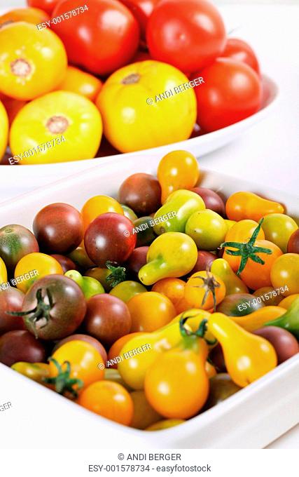 variety of organic heirloom tomatoes