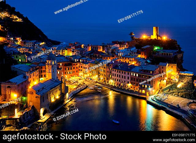 View of Vernazza village popular tourist destination in Cinque Terre National Park a UNESCO World Heritage Site, Liguria