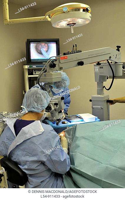 Vision correction Catarac eye operation with a Crystalens implant replacement lens