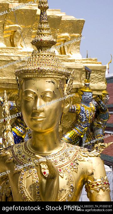 Kinnara half-human mythological gold figure Grand Palace Bangkok Thailand