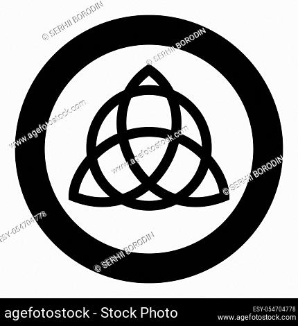 Trikvetr knot with circle Power of three viking symbol tribal for tattoo Trinity knot icon in circle round black color vector illustration flat style simple...