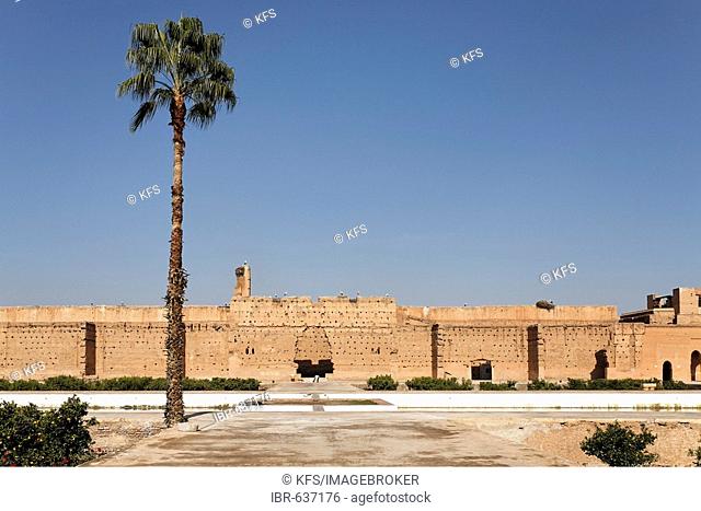 Huge inner courtyard and ruins of Palais El Badi, Marrakech, Morocco, Africa