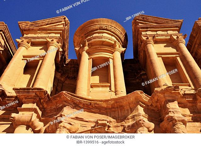 Facade of the procession monastery Ed-Deir in the Nabataean city of Petra, World Heritage Site near Wadi Musa, Jordan, Middle East, Orient
