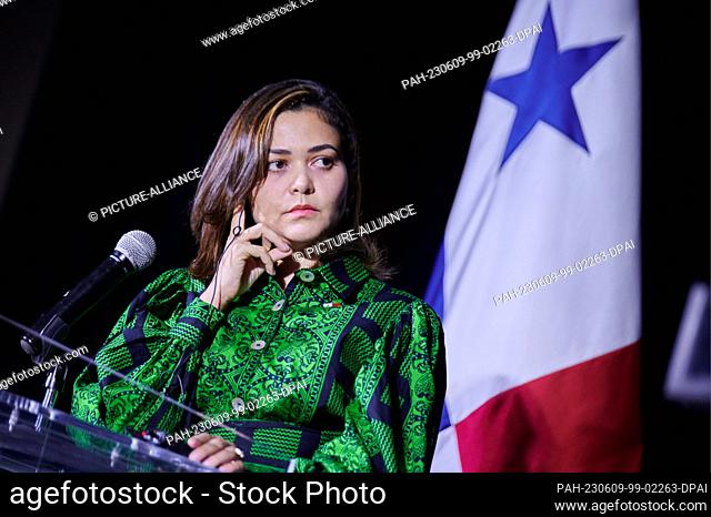 09 June 2023, Panama, Panama-Stadt: Janaina Tewaney, Foreign Minister of the Republic of Panama, listens to Foreign Minister Baerbock's statement in Panama City