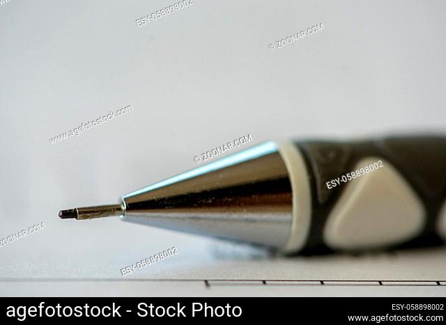 Close-up of a mechanical pencil. Architect tools. Selective focus
