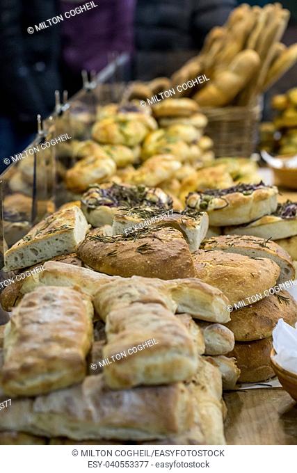 Artisan bread on sale on a market stall in London
