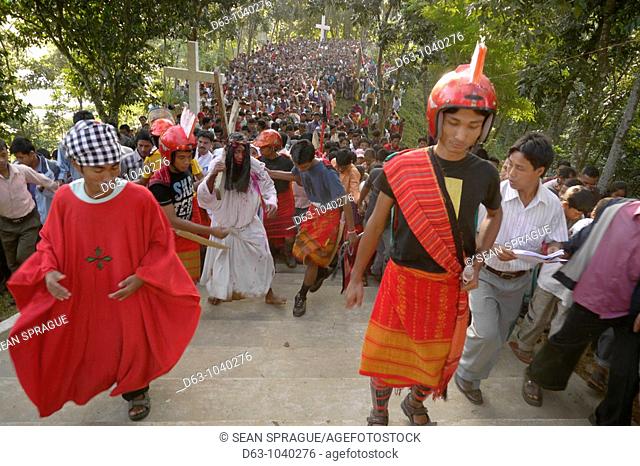 Jesus being led to his crucifixion, Way of the Cross procession, Fatima Rani Pilgrimage at Baromari Mission on the Indian Border, Bangladesh (October 29th-30th