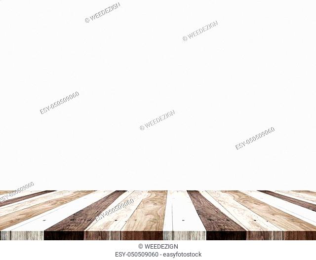 Empty tropical wooden table top isolate on white background, Leave space for placement you background, Template mock up for display of product