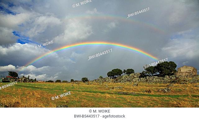 rainbow over extensive field landscape near Trujillo, Spain, Extremadura
