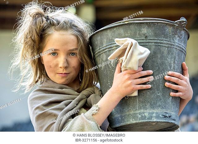 The poor girl Cosette, Les Misérables - theatre version of the novel by Victor Hugo, Waldbuehne Heessen open-air theatre