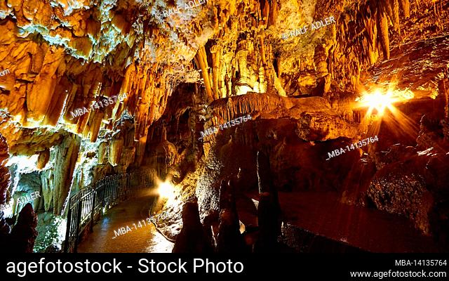 greece, greek islands, ionian islands, kefalonia, drogarati cave, stalactite cave, cave, artificial lighting, iron webs, stalagmites, stalactites, vaults