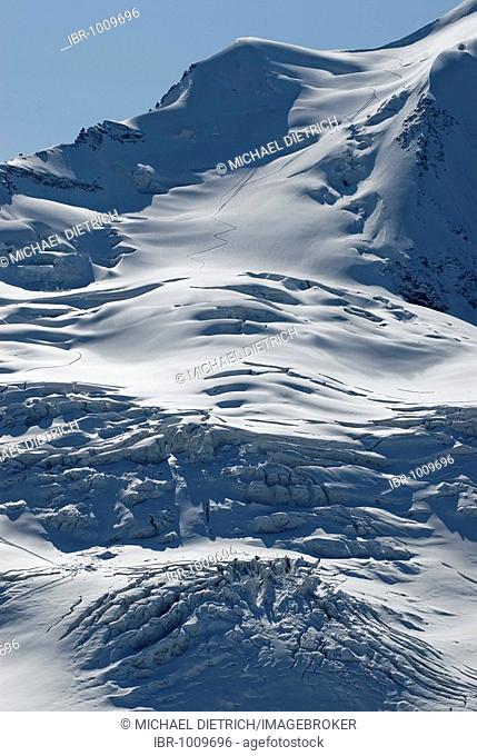 Glaciated slope on Mount Piz Palue, 3900 metres above sea level, in the Bernina Range, Buendner Alps, Canton of Graubuenden, Switzerland, Europe
