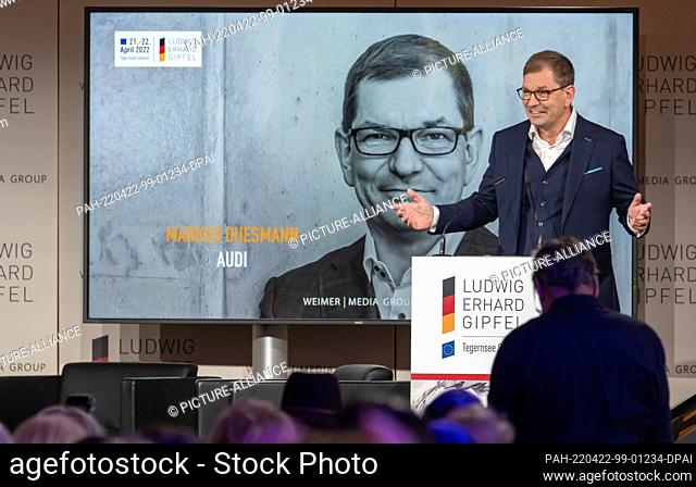 22 April 2022, Bavaria, Gmund Am Tegernsee: Markus Duesmann, Chairman of the Board of Management of Audi AG, speaks at the ""Ludwig Erhard Summit""