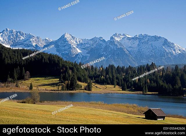 wooden cabin, karwendel mountains, lake