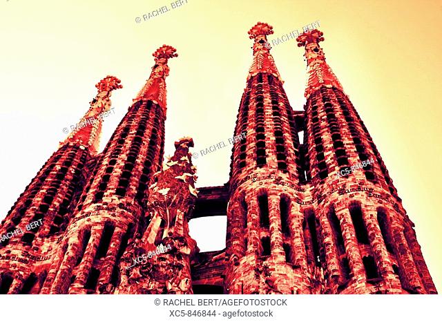 Bell Towers Sagrada Familia, Antoni Gaudi, Barcelona, Catalonia, Spain