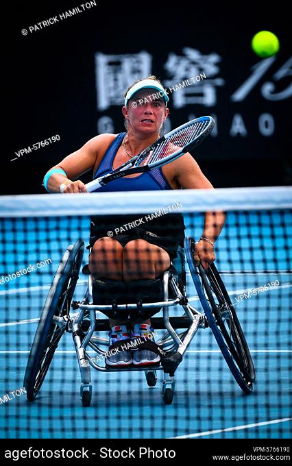British Lucy Shuker pictured in action during the final of the women's wheelchair doubles between Dutch pair De Groot/ / Van Koot and Japanese/British pair...