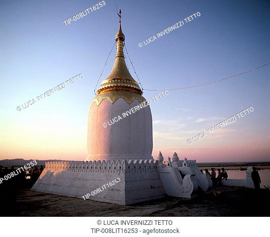Burma, Bagan. Bupaya pagoda on the banks of the Irawaddy