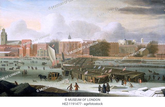 'A Frost Fair on the Thames at Temple Stairs', c1684. This fair, one of several built on the frozen Thames during severe winters