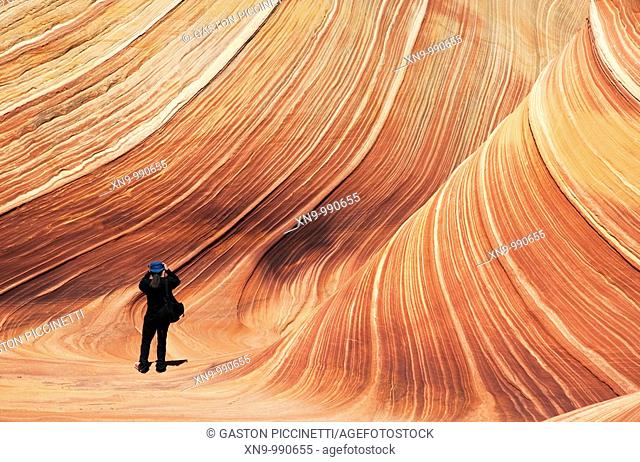 A man taking pictures, Vermilion North Coyote Buttes  PariaCanyon-Vermilion Cliffs Wilderness, Vermilion Cliffs National Monument, Arizona, USA