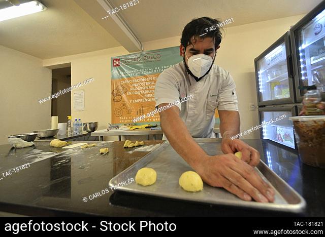 MEXICO CITY, MEXICO - OCTOBER 15: Chef Raul Linares owner of the 'Concheria' bakery, o prepares dough to Pan de muerto (bread of the dead)