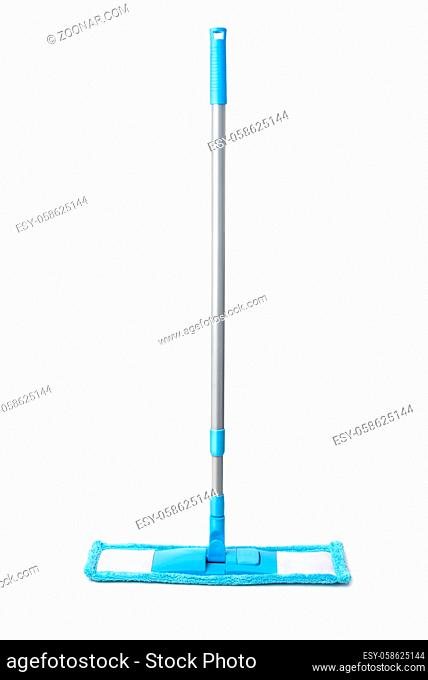 Front view of blue plastic mop isolated on white